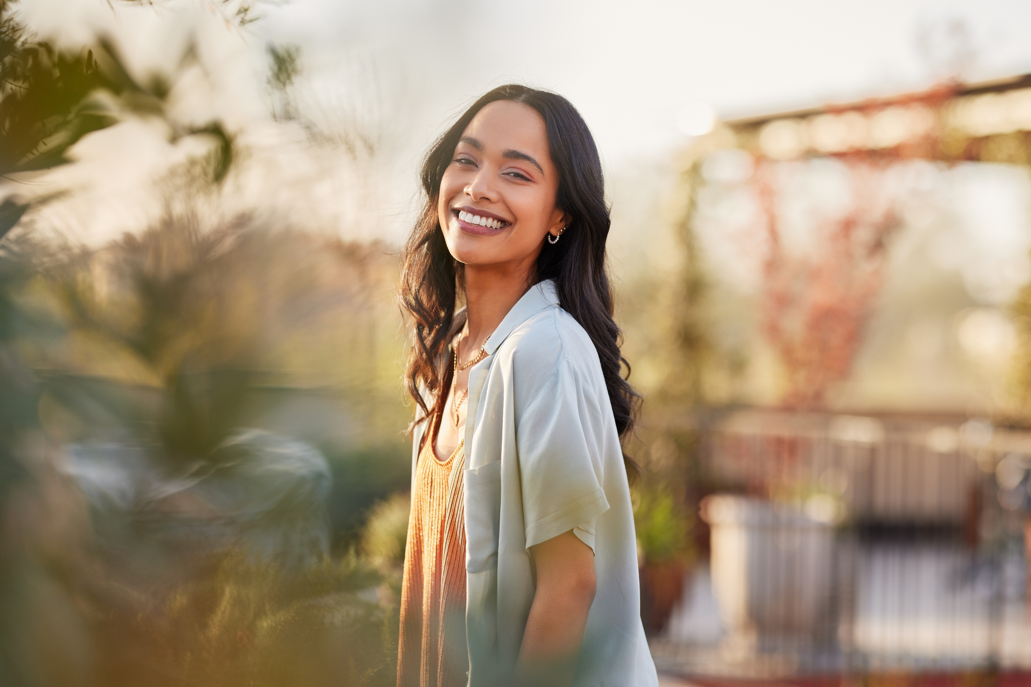 woman smiling outside